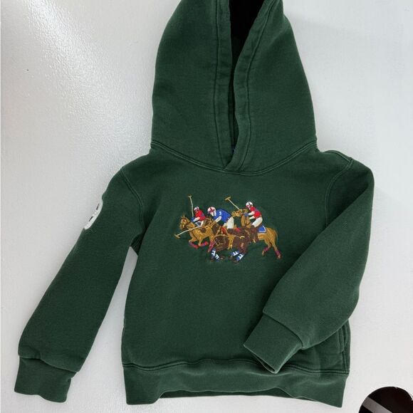 Polo Ralph Lauren 3T Kids Equestrian Triple Pony Hoodie Classic Green Sweater - Picture 1 of 16
